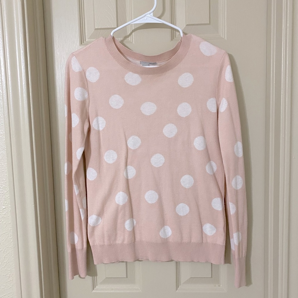 Halogen Pink and White Polkadot Cotton Light Sweater